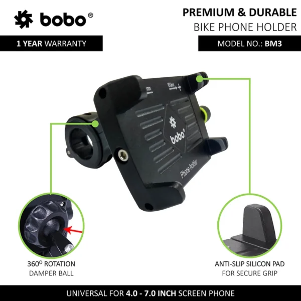 BOBO BM3 Claw-Grip Aluminum Bike Phone Holder - Image 3