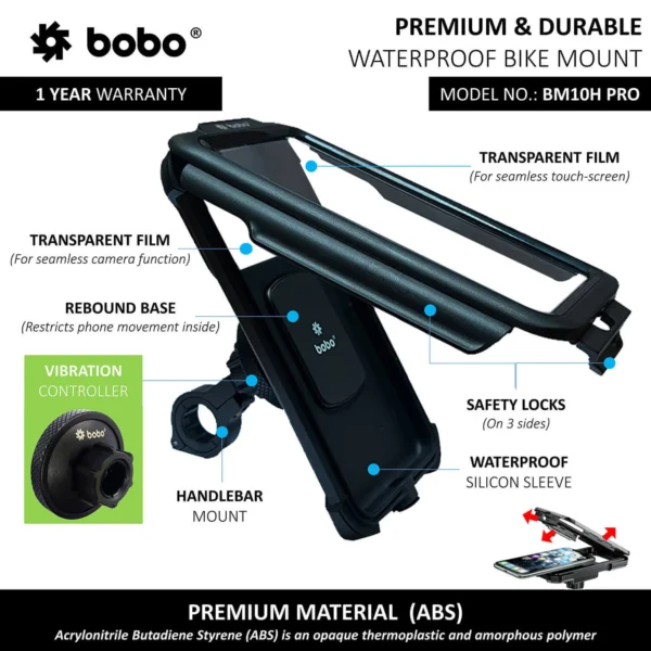 BOBO BM10H PRO Fully Waterproof Bike Phone Holder with Vibration Controller - Image 4